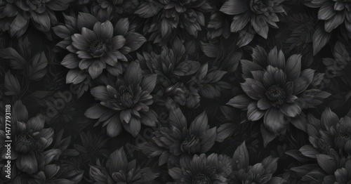 Abstract charcoal floral wallpaper, dark tones, seamless repeat, deco, floral, charcoal