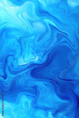 Abstract Blue Swirls and Marbling Effect Digital Art Background Texture Design Full Frame Close Up for Creative Projects