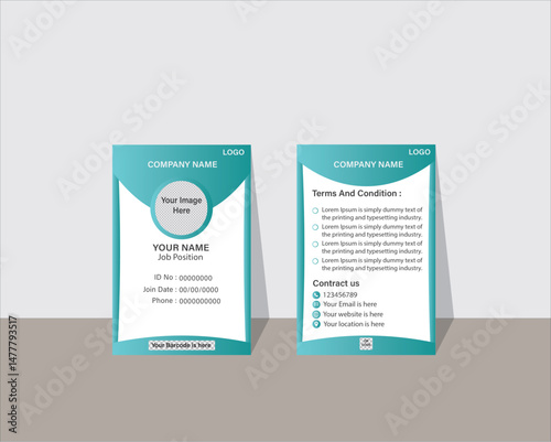 Print layout, ID Card, Clean and Modern ID card vector template, perfect for corporate branding, employee badges, and access passes. Fully customizable with editable text, colors, and layouts .