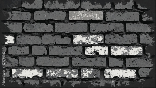 Black and white tone Brick wall background. A black and white brick wall texture with a grungy, distressed look.	