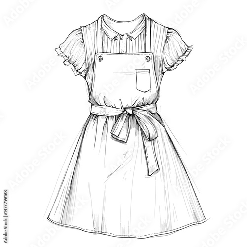 vector sketch housemaid dress on white background .Generative AI