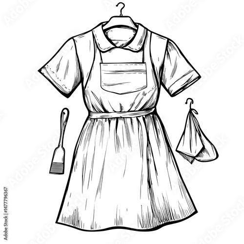 vector sketch housemaid dress on white background .Generative AI