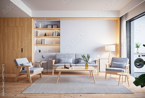 luxury home interior living room, dining room. 3d render.