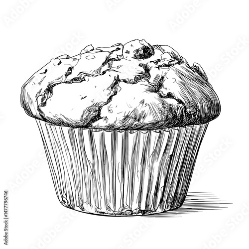vector sketch of muffin on white background .Generative AI