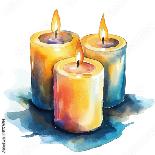 Candles, watercolor vector, isolated on a white background.