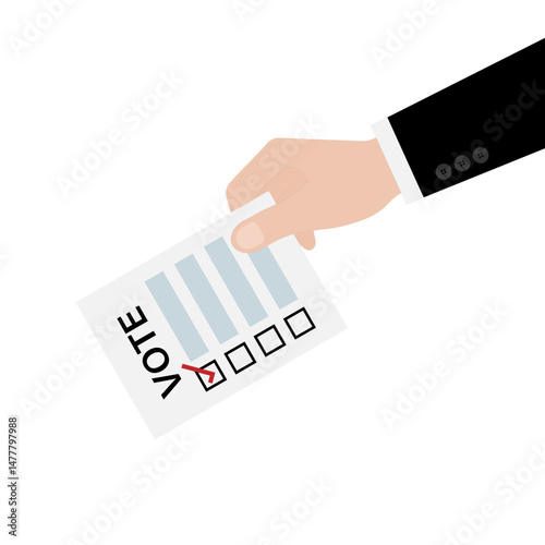 Hand Holding Ballot Paper or Voting Paper. Election Concept. Vector Illustration.