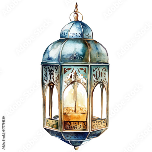 watercolor vector of Ramadan Lantern, isolated on a white background.