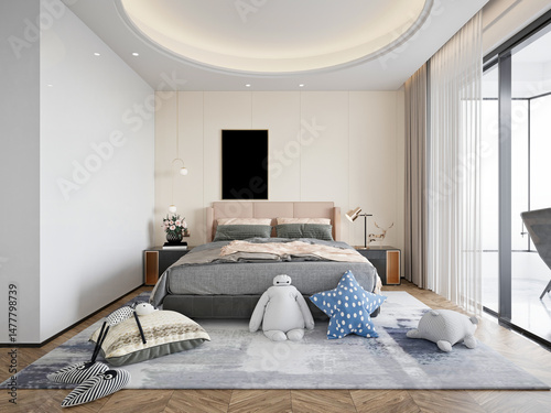 Elegant hotel room, luxury home interior bedroom. 3d render.