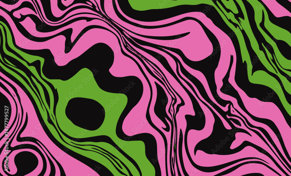 Vector illustration features an abstract pattern with flowing, wavy shapes in neon pink, green, and black. The bold, modern design adds a dynamic and playful touch to backgrounds or creative projects. Vector illustration features an abstract pattern with flowing, wavy shapes in neon pink, green, and black. The bold, modern design adds a dynamic and playful touch to backgrounds or creative projects.