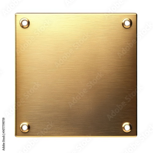 Brushed gold metal plate isolated on white background