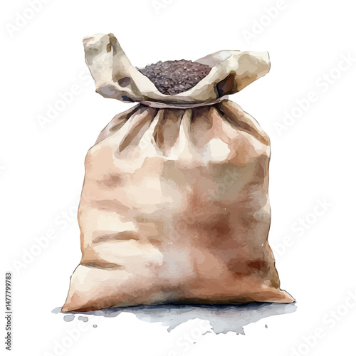 Fertilizer Bag, watercolor illustration, isolated on a white background.