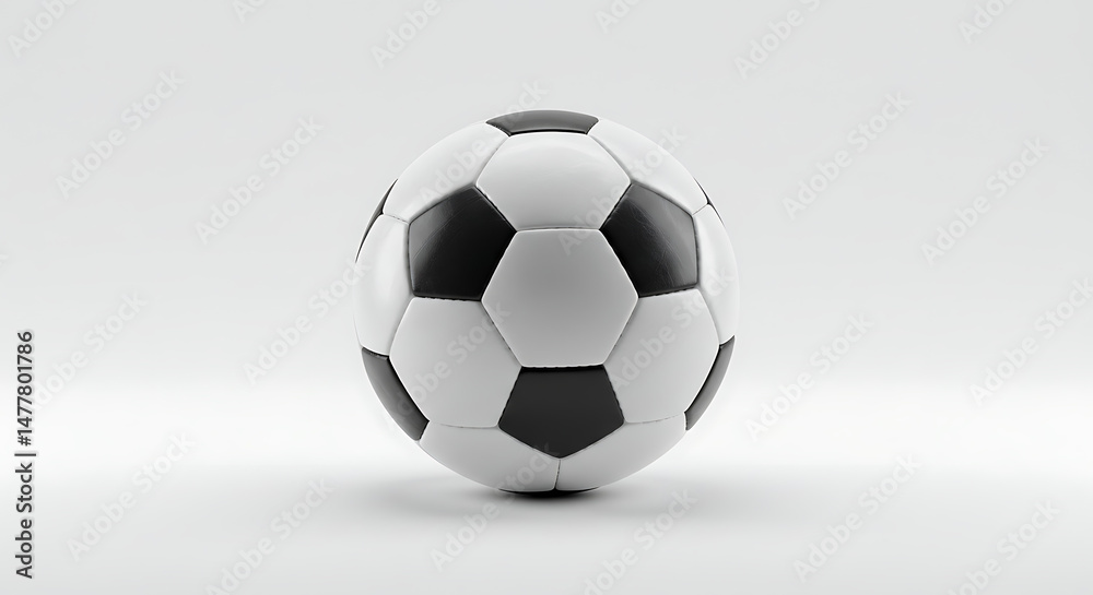 Obraz premium Soccer ball on white background with soft shadow, clean and minimal presentation for design purposes