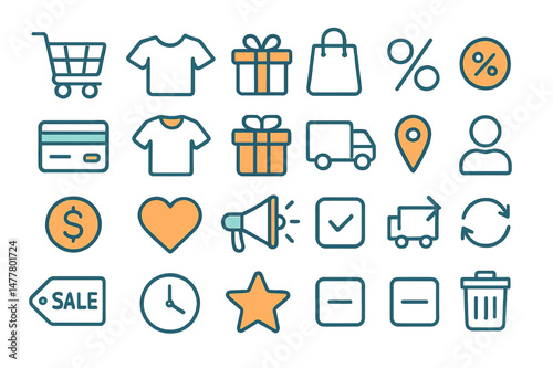 The Modern UI Kit features a comprehensive set of shopping and ecommerce icons, along with interface icons, all presented in a thin line style suitable for business, marketing, social media, UI\UX