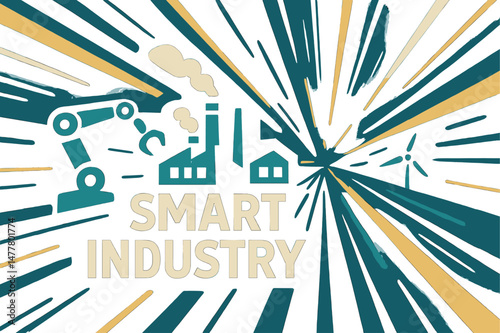 The concept of a smart industry is represented through an abstract depiction of high-speed technology with a motion blur from a point of view perspective