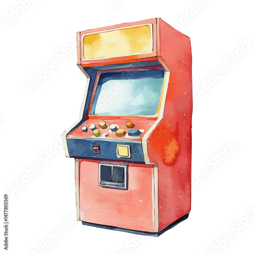 Arcade Machine, watercolor vector, isolated on a white background.