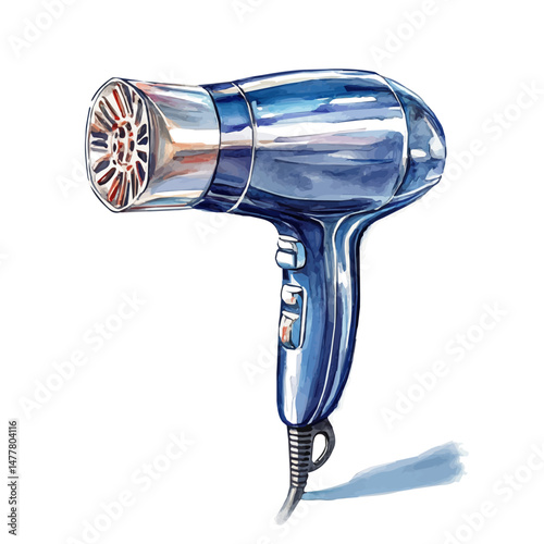 Hair Dryer, watercolor illustration, isolated on a white background.
