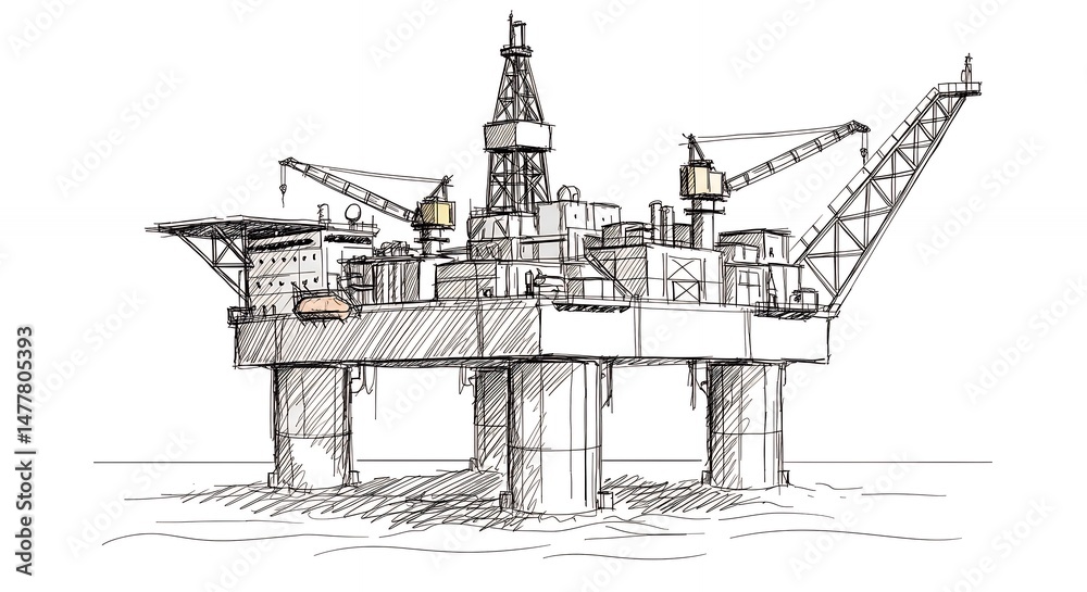 Obraz premium Hand drawn oil rig illustration