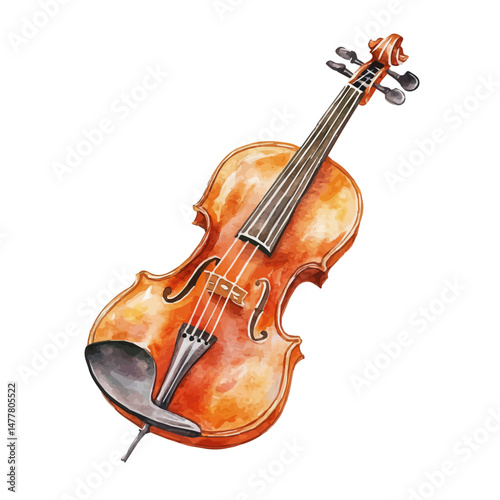 Violin, watercolor illustration, isolated on a white background.