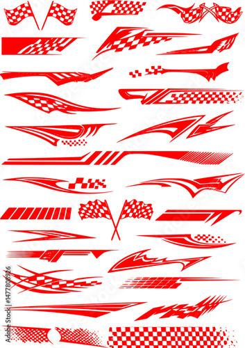 Red Racing Stripes Checkers Decals Vinyl Graphics Car Stickers Vector 