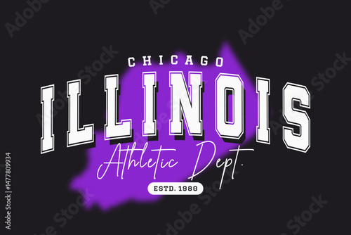 Chicago, Illinois t-shirt design. Slogan t-shirt print design in American college style. Athletic typography for tee shirt print in university and college style. Vector