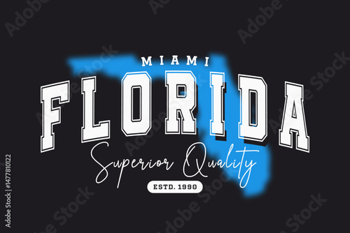 Miami, Florida t-shirt design. Slogan t-shirt print design in American college style. Athletic typography for tee shirt print in university and college style. Vector