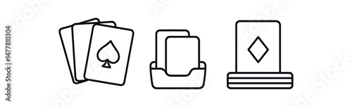 Playing cards and card holder icon set spade, diamond, deck storage symbols vector icon illustration