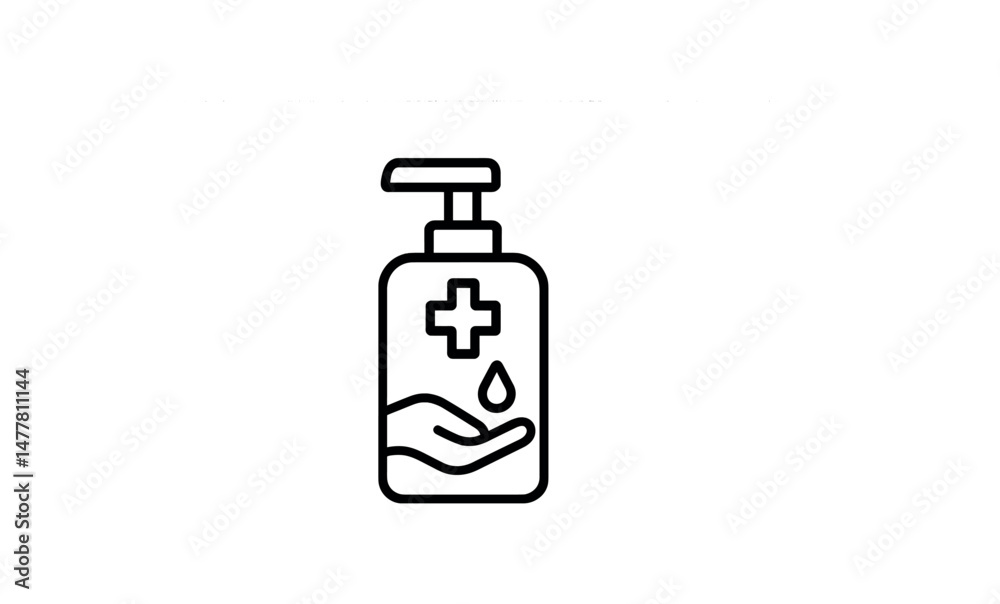 Hand sanitizer icon with pump dispenser and hygiene symbol in black and white vector icon illustration Hand sanitizer icon with pump dispenser and hygiene symbol in black and white vector icon illustration