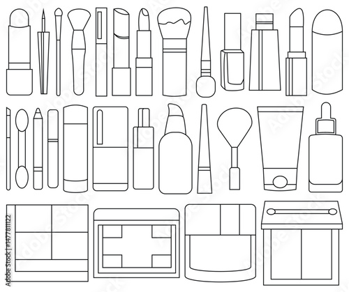 Cosmetic and Skincare Icon Set: Beauty Products, Makeup Tools, and Skin Care Essentials - Editable Stroke Design