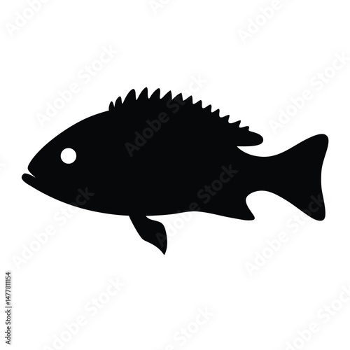 ocean perch vector silhouette icon - ideal for fishing logos, seafood icons, and aquatic-themed graphics.