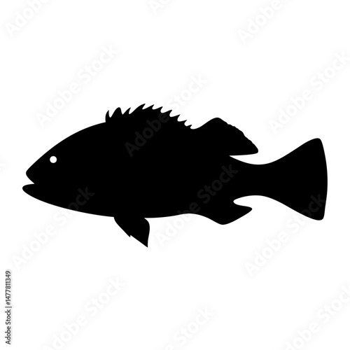 ocean perch vector silhouette icon - ideal for fishing logos, seafood icons, and aquatic-themed graphics.