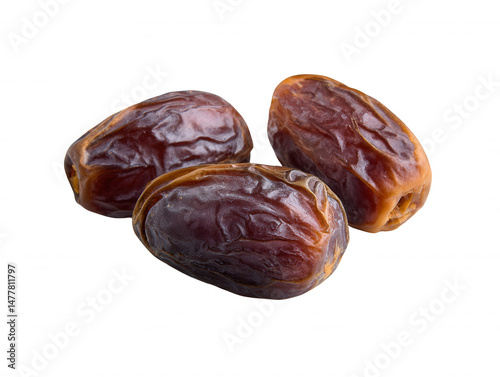 Wallpaper Mural Close up of Three Fresh Dates, Brown Sweet Fruit, Delicious Healthy Snack, Isolated on White, Ramadan. Torontodigital.ca