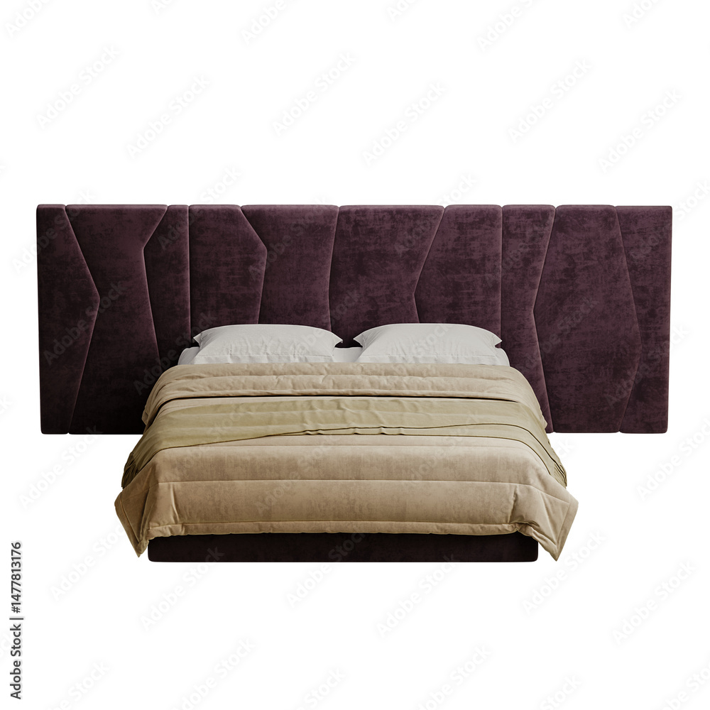 Obraz premium A bed with a purple headboard and a white pillow