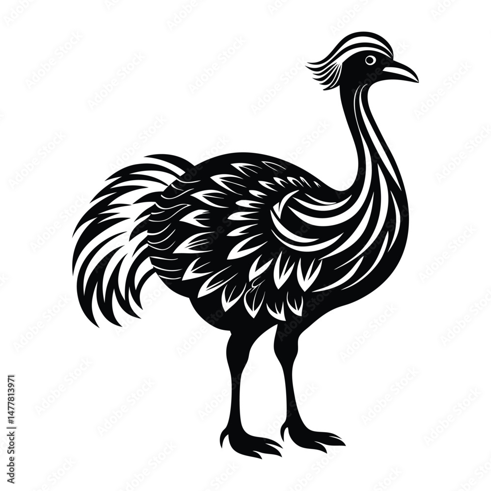 Naklejka premium Black ostrich vector illustration, ostrich silhouette vector, ostrich vector icon, Ostrich emu bird vector illustration on a white background
