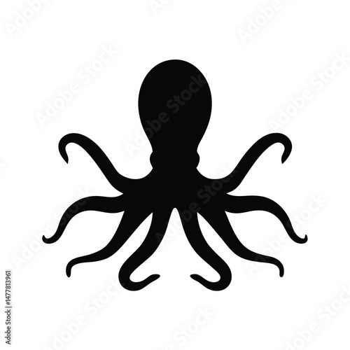octopus vector silhouette icon - ideal for fishing logos, seafood icons, and aquatic-themed graphics.