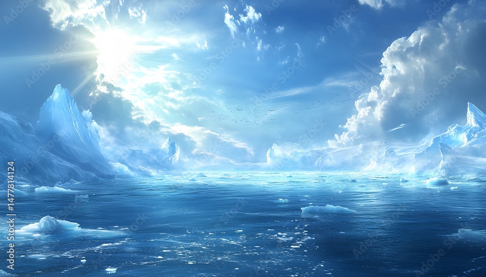 Fototapeta premium Vast icy landscape under a brilliant sky.