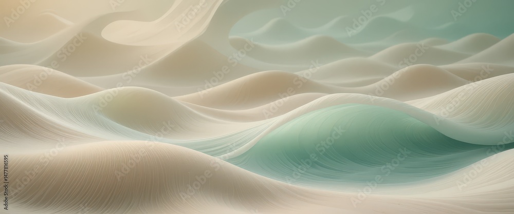 Obraz premium Serene Beige and Mint Green Abstract Wave Art Calming Minimalist Illustration