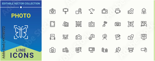 Photo icon set. Included photograph, cam, picture and more. Photography modern icon set. Outline symbol collection. Vector illustration in modern line style.
