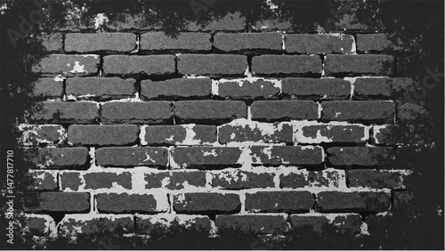 Black and white tone Brick wall background. A black and white brick wall texture with a grungy, distressed look.	