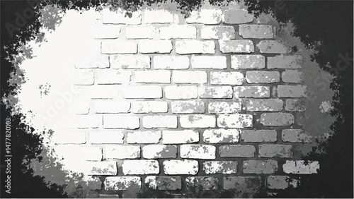 Black and white tone Brick wall background. A black and white brick wall texture with a grungy, distressed look.	