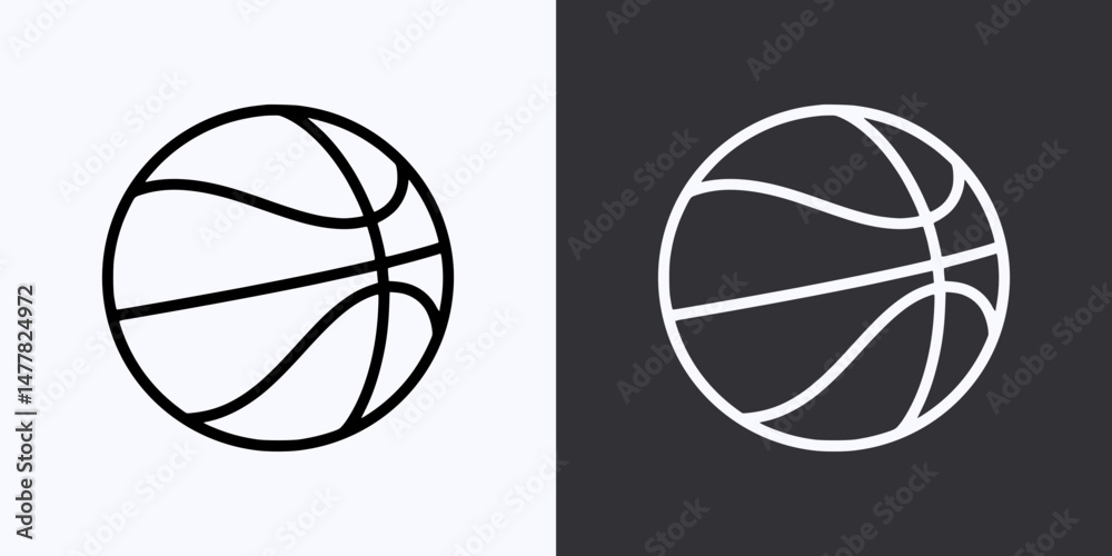 Obraz premium Basketball Icon – Vector Outline – Black and White Preview