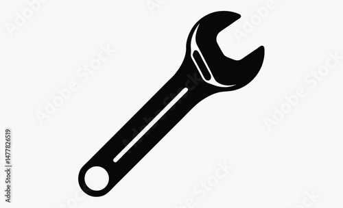 wrench silhouette vector, open end wrench, spanner tool icon, black white wrench, hardware tool graphic, repair tool shape