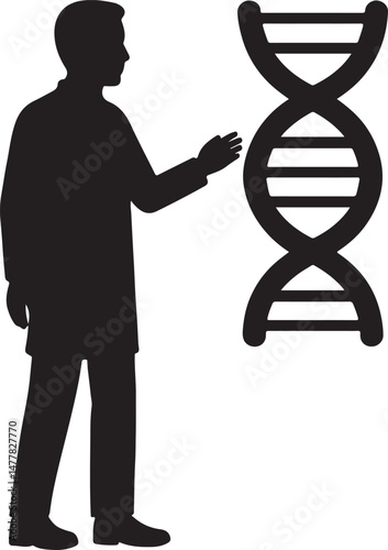 Silhouette of biotech DNA strand representing genetic research, biotechnology innovation, molecular science, and medical technology.