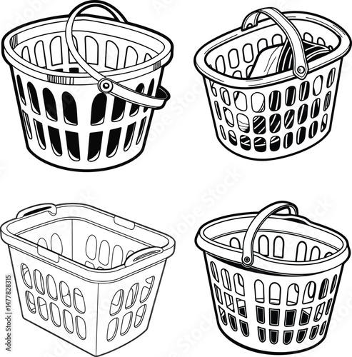 A red shopping basket icon presents a container with sweets and a cake, suggesting a retail purchase of food items