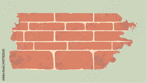 Illustration of a Classic Red Brick Wall with Weathered Edges and Faded Plaster Background.  Brick wall background. 