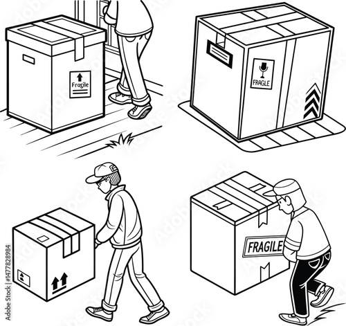 A 3D cartoon businessman in a cardboard box is ready for delivery from the warehouse