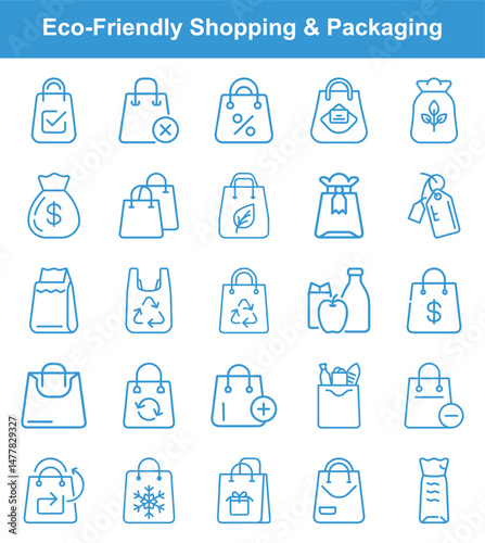 Assorted Icons Representing Shopping and Packaging Methods for EcoFriendly Initiatives