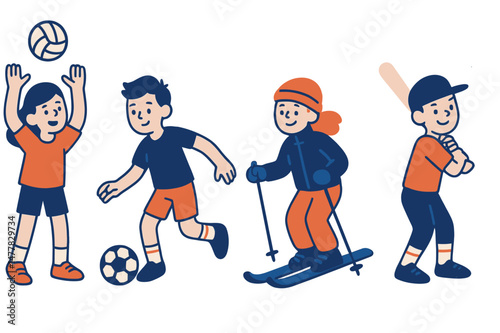 Teenagers who are into sports and athletics are often flat, and children also engage in these activities, with students participating in volleyball, soccer, and skiing, while young baseball champions
