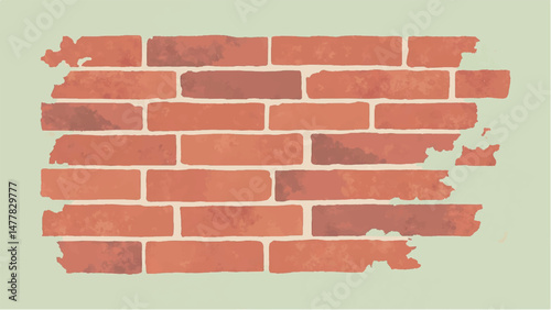 Illustration of a Classic Red Brick Wall with Weathered Edges and Faded Plaster Background.  Brick wall background. 