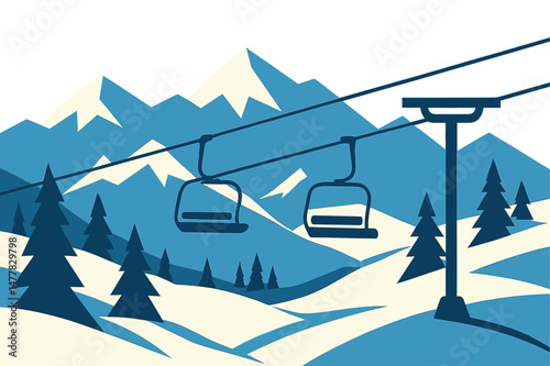The background of the scene is a winter setting, complete with a mountain landscape and a ski lift