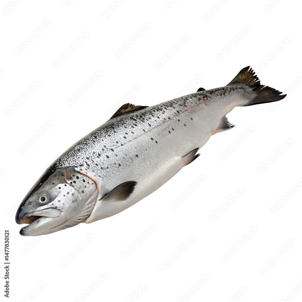 Obraz premium Whole raw salmon fish fresh seafood ingredient for healthy cooking isolated on transparent background